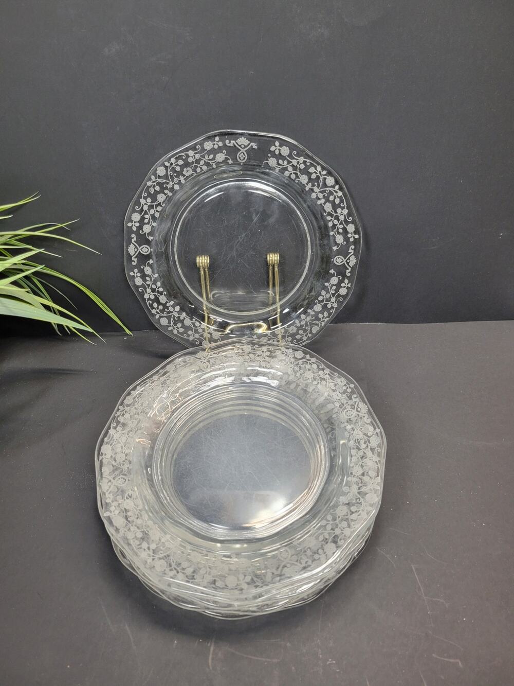 Set of 6 Vintage Fostoria Navarre Clear Etched Glass Salad Plates 7.5" No 327